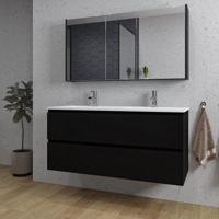 Saniclass Chaci Badkamermeubelset - 120x46x55cm - keramische wastafel wit - 2 wasbakken - 2 kraangaten - 2 lades - spiegelkast - mat zwart SW1212777/SW1212818/SW812071/SW804533 - thumbnail