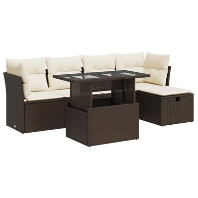 6-delige Loungeset met kussens poly rattan bruin