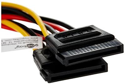Goobay 68524 PC Y stroomkabel/stroomadapter; 5,25 stekker naar 2x SATA, HDD/5,25 inch stekker (4-pin) > 2x SATA-standaard stekker