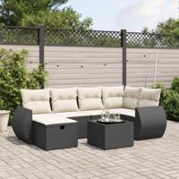 7-delige Loungeset met kussens poly rattan zwart - thumbnail