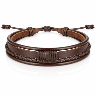 Heren armband Leer Bruin Verstelbaar Touw Multi armband
