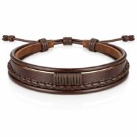 Heren armband Leer Bruin Verstelbaar Touw Multi armband - thumbnail
