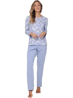 Pastunette dames katoenen pyjama lange mouwen - Blauw