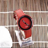 Eenvoudige stijl ronde Dial matte lederen band quartz horloge voor mannen/vrouwen (rood) - thumbnail
