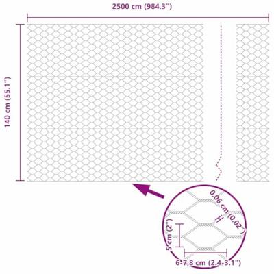 VidaXL Hexagon hek zilver 1.4 x 25 m gegalvaniseerd staal