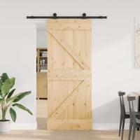 Schuifdeur met beslag 85x210 cm massief grenenhout - thumbnail