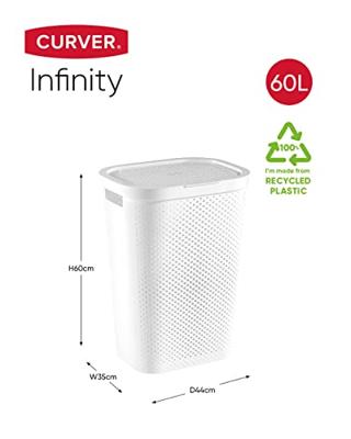 Curver Infinity Recycled Wasmand met deksel - 60L - 2 stuks - Wit Curver Infinity Recycled Wasmand met deksel - 60L - 2 stuks - Wit