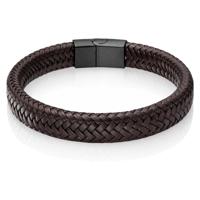 Gevlochten Leren Armband Heren Edelstaal Sluiting Bruin Zwart-22cm - thumbnail