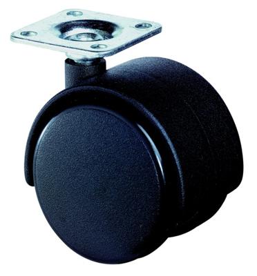 BS Rollen Dubbel zwenkwiel | wiel-d. 50 mm draagvermogen 40 kg | met schroefplaat | polyamide zwart RAL 9005 | 1 stuk - F75.050.PL F75.050.PL