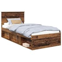 Bedframe met hoofdeinde Oudhout 90 x 200 cm Bewerkt hout - thumbnail