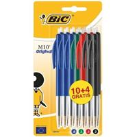Bic balpen M10 Clic, 0,4 mm, medium punt, geassorteerde kleuren, blister 10 stuks + 4 gratis - thumbnail