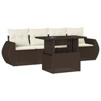 5-delige Loungeset met kussens poly rattan bruin - thumbnail