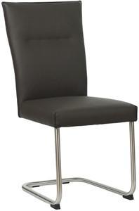 Donkerbruine leren industriële eetkamerstoel Retro - poot rond rvs - Hermes Leer Caffe (donkerbruin leer)