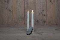 Anna&apos;s Collection LED dinerkaars flame effect rustiek 23 cm parel 2 stuks - thumbnail