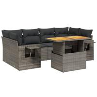 7-delige Loungeset met kussens poly rattan grijs - thumbnail