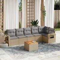 7-delige Loungeset met kussens poly rattan beige - thumbnail