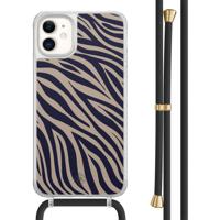 iPhone 11 hoesje met zwart koord - Chevron navy - thumbnail