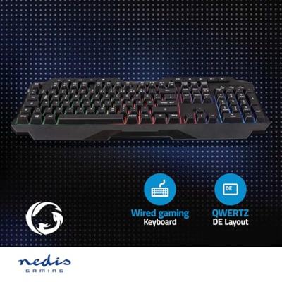Nedis Bedraad Gaming Toetsenbord | USB Type-A | Membrane Toetsen | LED | QWERTZ | Duits | USB Gevoed | Lengte stroomkabel: 1.30 m | Multimedia - - thumbnail