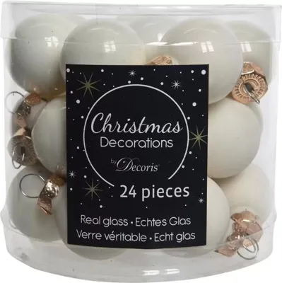 Kerstballen Glas Ø2,5cm Wol Wit 24st