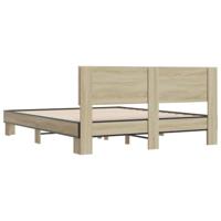 Bedframe bewerkt hout metaal sonoma eikenkleurig 160x200 cm - thumbnail