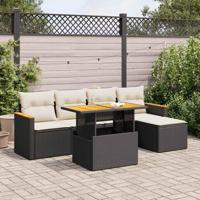 6-delige Loungeset met kussens poly rattan acacia zwart - thumbnail
