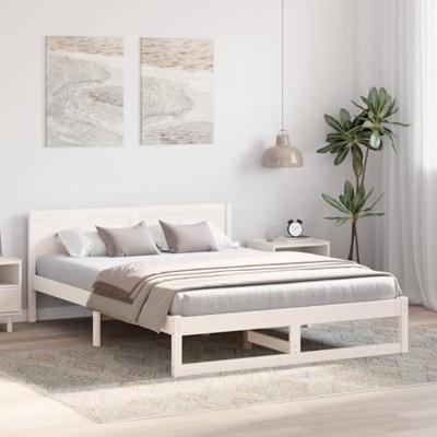 Bedframe met hoofdeinde Wit 160 x 200 cm Massief grenenhout