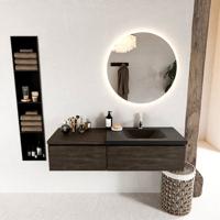 MONDIAZ BUKLA 140cm badmeubel met module 60 kleur Dark Brown met 2 lades. Wastafel CLOUD rechts 1 kraangat kleur Urban. - thumbnail