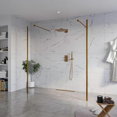 Fortifura Galeria Vrijstaande Inloopdouche - 180x200cm - Helder - antikalk - 8mm veiligheidsglas - 2 zijwanden 30cm - wandsteunen en hoekprofielen - Geborsteld koper PVD (Koper) SW927772 2x/SW797920/SW797909 2x/SW876703 2x