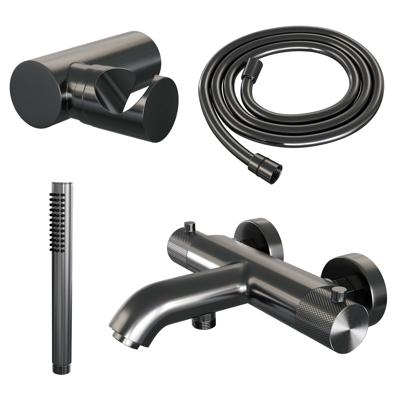 Brauer Gunmetal Carving Badkraan - douchegarnituur - handdouche staaf 1 stand - carving knop - PVD - geborsteld gunmetal 5-GM-246 Brauer Gunmetal Carving Badkraan - douchegarnituur - handdouche staaf 1 stand - carving knop - PVD - geborsteld gunmetal 5-GM-246
