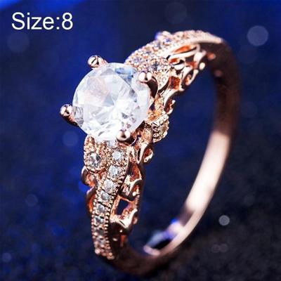 1 paar vrouwen Fashion Micro-ingelegd Zircon verlovingsring prinses koningin aristocratische Temperament paar Ring(Rose Gold US size: 8)