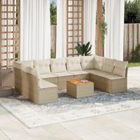 10-delige Loungeset met kussens poly rattan beige - thumbnail