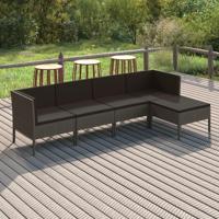 5-delige Loungeset met kussens poly rattan grijs - thumbnail