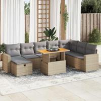 9-delige Loungeset met kussens poly rattan acacia beige - thumbnail