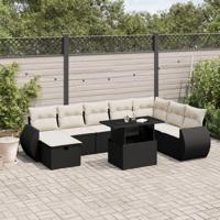 9-delige Loungeset met kussens poly rattan zwart - thumbnail