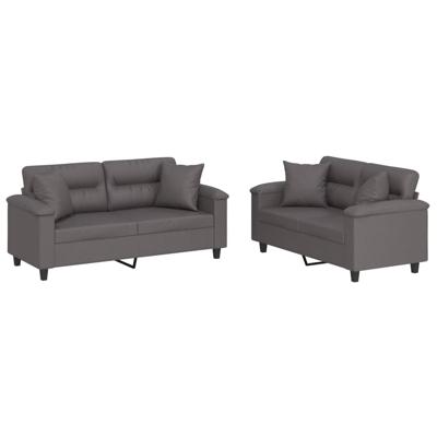 3-delige Loungeset met kussens kunstleer grijs