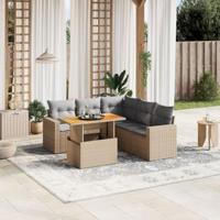 6-delige Loungeset met kussens poly rattan beige - thumbnail