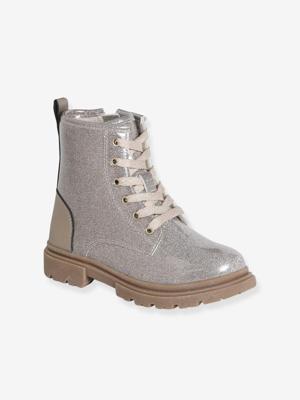 Geveterde en geritste hoge schonen voor kinderen, kleuterschoolcollectie goud