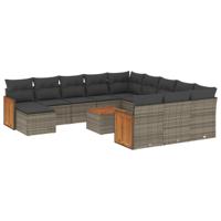 13-delige Loungeset met kussens poly rattan grijs - thumbnail