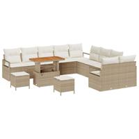 Tuinbankenset met kussen 13 pcs Beige poly rattan - thumbnail