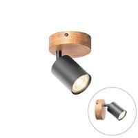 QAZQA Industriële spot zwart met hout kantelbaar - Jeana - thumbnail