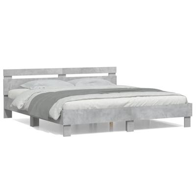 Bedframe met hoofdeinde bewerkt hout betongrijs 160x200 cm - thumbnail