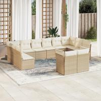 12-delige Loungeset met kussens poly rattan beige - thumbnail