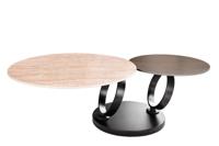 Design salontafel DANCING RINGS roest ronde draaibare travertijn keramiek brons frame - 46316 - thumbnail