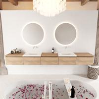 MONDIAZ BUKLA 300cm badmeubel met module 60 kleur Washed Oak met 5 lades. Wastafel CLOUD dubbel 0 kraangaten kleur Talc. - thumbnail