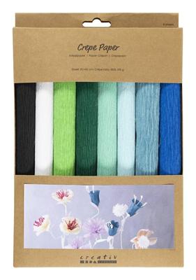 Creativ Company Crêpepapier, vel 25x60 cm, crêpe-verhouding: 180%, 105 gr, blauw/groen harmonie, 8 vel/ 1 doos