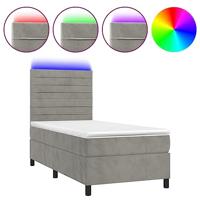 Boxspring met matras en LED fluweel lichtgrijs 90x200 cm - thumbnail
