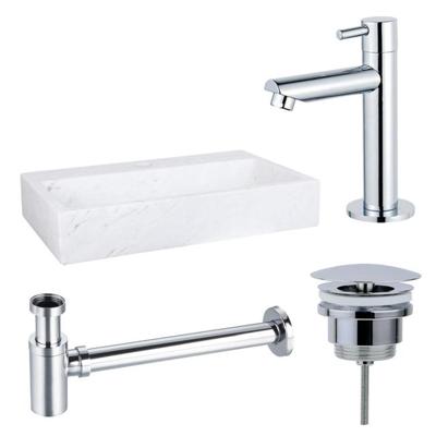 Fortifura Fuente fonteinset - 38x24cm - 1 kraangat - marmer - fonteinkraan chroom - wit SW696234/SW696209/SW696219/SW451336