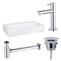 Fortifura Fuente fonteinset - 38x24cm - 1 kraangat - marmer - fonteinkraan chroom - wit SW696234/SW696209/SW696219/SW451336 - thumbnail