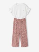 Meisjesset T-shirt en wijde broek ecru - thumbnail