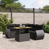 6-delige Loungeset met kussens poly rattan zwart - thumbnail
